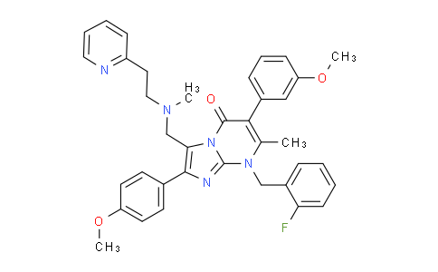 CAS No. 485404-49-7, 8-(2-Fluorobenzyl)-6-(3-methoxyphenyl)-2-(4-methoxyphenyl)-7-methyl-3-((methyl(2-(pyridin-2-yl)ethyl)amino)methyl)imidazo[1,2-a]pyrimidin-5(8H)-one