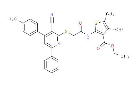 CAS No. 332161-68-9, Ethyl 2-(2-((3-cyano-6-phenyl-4-(p-tolyl)pyridin-2-yl)thio)acetamido)-4,5-dimethylthiophene-3-carboxylate