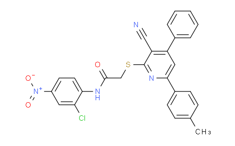 CAS No. 332171-38-7, N-(2-Chloro-4-nitrophenyl)-2-((3-cyano-4-phenyl-6-(p-tolyl)pyridin-2-yl)thio)acetamide