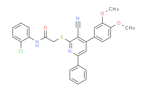 CAS No. 444152-27-6, N-(2-Chlorophenyl)-2-((3-cyano-4-(3,4-dimethoxyphenyl)-6-phenylpyridin-2-yl)thio)acetamide