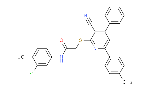 CAS No. 444153-50-8, N-(3-Chloro-4-methylphenyl)-2-((3-cyano-4-phenyl-6-(p-tolyl)pyridin-2-yl)thio)acetamide