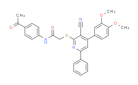 CAS No. 332177-54-5, N-(4-Acetylphenyl)-2-((3-cyano-4-(3,4-dimethoxyphenyl)-6-phenylpyridin-2-yl)thio)acetamide