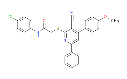 CAS No. 334497-74-4, N-(4-Chlorophenyl)-2-((3-cyano-4-(4-methoxyphenyl)-6-phenylpyridin-2-yl)thio)acetamide
