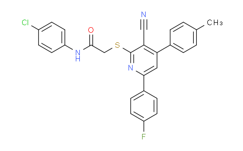 CAS No. 332177-63-6, N-(4-Chlorophenyl)-2-((3-cyano-6-(4-fluorophenyl)-4-(p-tolyl)pyridin-2-yl)thio)acetamide