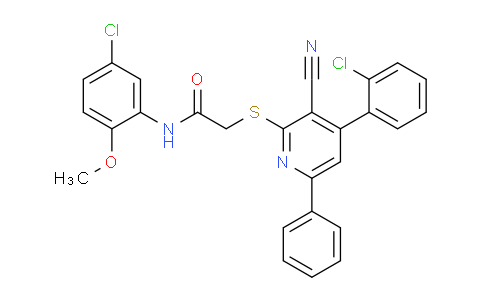 CAS No. 332164-03-1, N-(5-Chloro-2-methoxyphenyl)-2-((4-(2-chlorophenyl)-3-cyano-6-phenylpyridin-2-yl)thio)acetamide