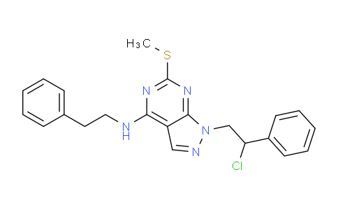 CAS No. 679805-37-9, 1-(2-Chloro-2-phenylethyl)-6-(methylthio)-N-phenethyl-1H-pyrazolo[3,4-d]pyrimidin-4-amine