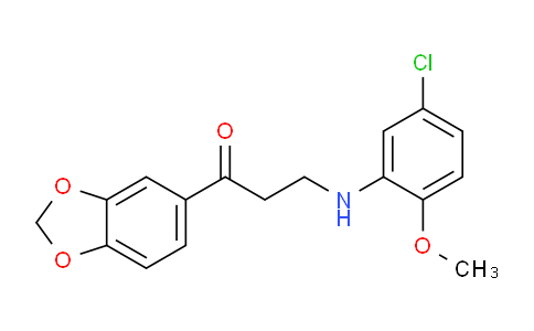 CAS No. 477328-94-2, 1-(Benzo[d][1,3]dioxol-5-yl)-3-((5-chloro-2-methoxyphenyl)amino)propan-1-one
