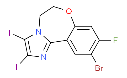 CAS No. 1451084-94-8, 10-Bromo-9-fluoro-2,3-diiodo-5,6-dihydrobenzo[f]imidazo[1,2-d][1,4]oxazepine
