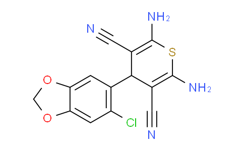CAS No. 299168-59-5, 2,6-Diamino-4-(6-chlorobenzo[d][1,3]dioxol-5-yl)-4H-thiopyran-3,5-dicarbonitrile