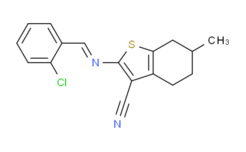 CAS No. 331962-70-0, 2-((2-Chlorobenzylidene)amino)-6-methyl-4,5,6,7-tetrahydrobenzo[b]thiophene-3-carbonitrile