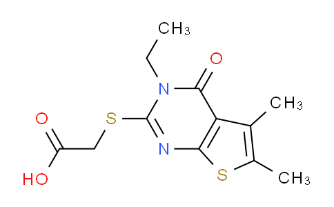 CAS No. 674808-72-1, 2-((3-Ethyl-5,6-dimethyl-4-oxo-3,4-dihydrothieno[2,3-d]pyrimidin-2-yl)thio)acetic acid