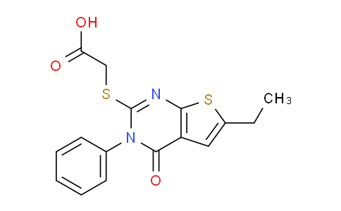 CAS No. 406199-75-5, 2-((6-Ethyl-4-oxo-3-phenyl-3,4-dihydrothieno[2,3-d]pyrimidin-2-yl)thio)acetic acid