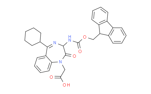 CAS No. 269078-83-3, 2-(3-((((9H-Fluoren-9-yl)methoxy)carbonyl)amino)-5-cyclohexyl-2-oxo-2,3-dihydro-1H-benzo[e][1,4]diazepin-1-yl)acetic acid