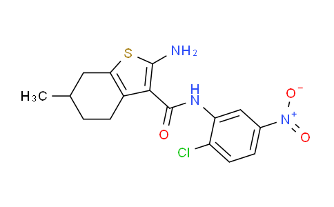 CAS No. 587851-04-5, 2-Amino-N-(2-chloro-5-nitrophenyl)-6-methyl-4,5,6,7-tetrahydrobenzo[b]thiophene-3-carboxamide