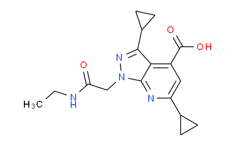 CAS No. 1018052-15-7, 3,6-Dicyclopropyl-1-(2-(ethylamino)-2-oxoethyl)-1H-pyrazolo[3,4-b]pyridine-4-carboxylic acid
