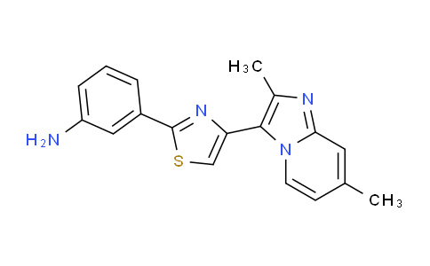 CAS No. 1416338-86-7, 3-(4-(2,7-Dimethylimidazo[1,2-a]pyridin-3-yl)thiazol-2-yl)aniline