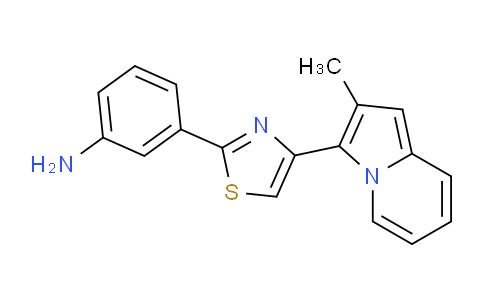 CAS No. 1416346-66-1, 3-(4-(2-Methylindolizin-3-yl)thiazol-2-yl)aniline