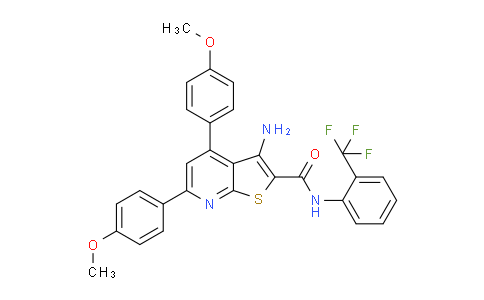 CAS No. 332155-94-9, 3-Amino-4,6-bis(4-methoxyphenyl)-N-(2-(trifluoromethyl)phenyl)thieno[2,3-b]pyridine-2-carboxamide