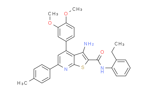 CAS No. 332155-13-2, 3-Amino-4-(3,4-dimethoxyphenyl)-N-(2-ethylphenyl)-6-(p-tolyl)thieno[2,3-b]pyridine-2-carboxamide
