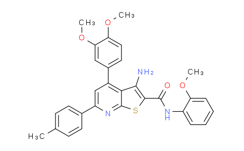 CAS No. 332155-11-0, 3-Amino-4-(3,4-dimethoxyphenyl)-N-(2-methoxyphenyl)-6-(p-tolyl)thieno[2,3-b]pyridine-2-carboxamide