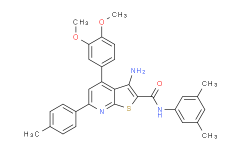 CAS No. 337498-12-1, 3-Amino-4-(3,4-dimethoxyphenyl)-N-(3,5-dimethylphenyl)-6-(p-tolyl)thieno[2,3-b]pyridine-2-carboxamide