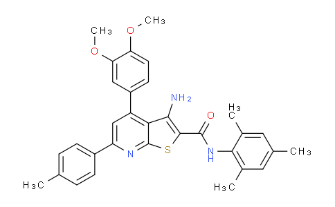 CAS No. 443740-34-9, 3-Amino-4-(3,4-dimethoxyphenyl)-N-mesityl-6-(p-tolyl)thieno[2,3-b]pyridine-2-carboxamide
