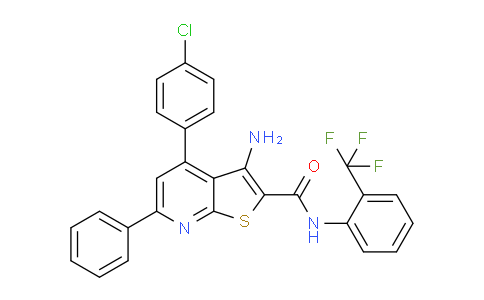 CAS No. 337489-03-9, 3-Amino-4-(4-chlorophenyl)-6-phenyl-N-(2-(trifluoromethyl)phenyl)thieno[2,3-b]pyridine-2-carboxamide
