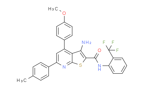 CAS No. 332155-24-5, 3-Amino-4-(4-methoxyphenyl)-6-(p-tolyl)-N-(2-(trifluoromethyl)phenyl)thieno[2,3-b]pyridine-2-carboxamide