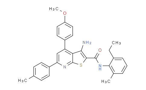 CAS No. 332388-11-1, 3-Amino-N-(2-ethyl-6-methylphenyl)-4-(4-methoxyphenyl)-6-(p-tolyl)thieno[2,3-b]pyridine-2-carboxamide