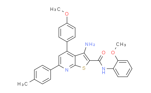 MC674384 | 337498-31-4 | 3-Amino-N-(2-methoxyphenyl)-4-(4-methoxyphenyl)-6-(p-tolyl)thieno[2,3-b]pyridine-2-carboxamide