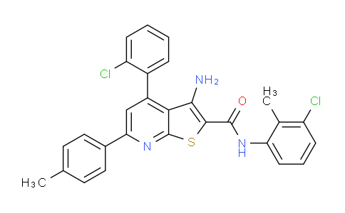 CAS No. 444156-88-1, 3-Amino-N-(3-chloro-2-methylphenyl)-4-(2-chlorophenyl)-6-(p-tolyl)thieno[2,3-b]pyridine-2-carboxamide