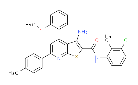 CAS No. 444156-91-6, 3-Amino-N-(3-chloro-2-methylphenyl)-4-(2-methoxyphenyl)-6-(p-tolyl)thieno[2,3-b]pyridine-2-carboxamide