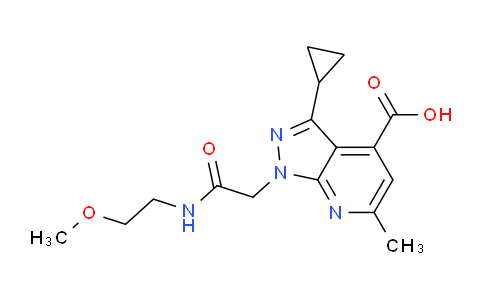 CAS No. 1018142-80-7, 3-Cyclopropyl-1-(2-((2-methoxyethyl)amino)-2-oxoethyl)-6-methyl-1H-pyrazolo[3,4-b]pyridine-4-carboxylic acid