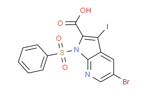 CAS No. 1299607-75-2, 5-Bromo-3-iodo-1-(phenylsulfonyl)-1H-pyrrolo[2,3-b]pyridine-2-carboxylic acid