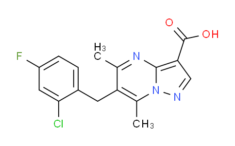 CAS No. 656817-42-4, 6-(2-Chloro-4-fluorobenzyl)-5,7-dimethylpyrazolo[1,5-a]pyrimidine-3-carboxylic acid