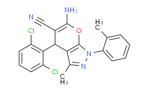 CAS No. 332177-33-0, 6-Amino-4-(2,6-dichlorophenyl)-3-methyl-1-(o-tolyl)-1,4-dihydropyrano[2,3-c]pyrazole-5-carbonitrile