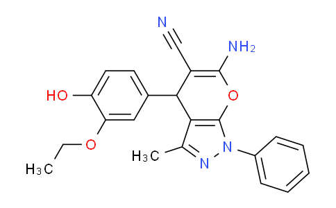 CAS No. 333341-50-7, 6-Amino-4-(3-ethoxy-4-hydroxyphenyl)-3-methyl-1-phenyl-1,4-dihydropyrano[2,3-c]pyrazole-5-carbonitrile