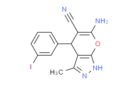 CAS No. 293759-02-1, 6-Amino-4-(3-iodophenyl)-3-methyl-1,4-dihydropyrano[2,3-c]pyrazole-5-carbonitrile