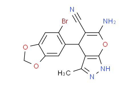 CAS No. 332177-32-9, 6-Amino-4-(6-bromobenzo[d][1,3]dioxol-5-yl)-3-methyl-1,4-dihydropyrano[2,3-c]pyrazole-5-carbonitrile