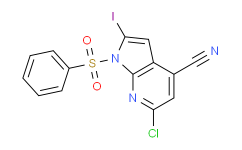 CAS No. 1227270-16-7, 6-Chloro-2-iodo-1-(phenylsulfonyl)-1H-pyrrolo[2,3-b]pyridine-4-carbonitrile