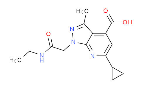 CAS No. 1018142-38-5, 6-Cyclopropyl-1-(2-(ethylamino)-2-oxoethyl)-3-methyl-1H-pyrazolo[3,4-b]pyridine-4-carboxylic acid