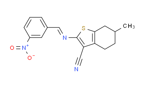 CAS No. 331962-76-6, 6-Methyl-2-((3-nitrobenzylidene)amino)-4,5,6,7-tetrahydrobenzo[b]thiophene-3-carbonitrile