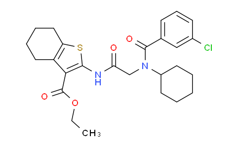 CAS No. 332162-39-7, Ethyl 2-(2-(3-chloro-N-cyclohexylbenzamido)acetamido)-4,5,6,7-tetrahydrobenzo[b]thiophene-3-carboxylate