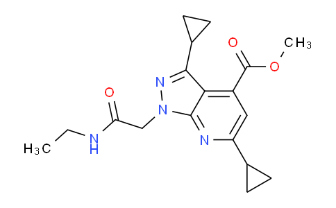 CAS No. 1018142-34-1, Methyl 3,6-dicyclopropyl-1-(2-(ethylamino)-2-oxoethyl)-1H-pyrazolo[3,4-b]pyridine-4-carboxylate