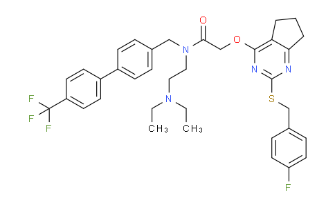 CAS No. 1389264-17-8, N-(2-(Diethylamino)ethyl)-2-((2-((4-fluorobenzyl)thio)-6,7-dihydro-5H-cyclopenta[d]pyrimidin-4-yl)oxy)-N-((4'-(trifluoromethyl)-[1,1'-biphenyl]-4-yl)methyl)acetamide