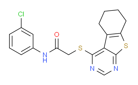 CAS No. 332162-08-0, N-(3-Chlorophenyl)-2-((5,6,7,8-tetrahydrobenzo[4,5]thieno[2,3-d]pyrimidin-4-yl)thio)acetamide