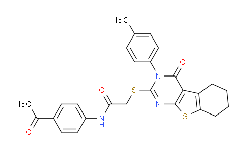 CAS No. 332947-18-9, N-(4-Acetylphenyl)-2-((4-oxo-3-(p-tolyl)-3,4,5,6,7,8-hexahydrobenzo[4,5]thieno[2,3-d]pyrimidin-2-yl)thio)acetamide