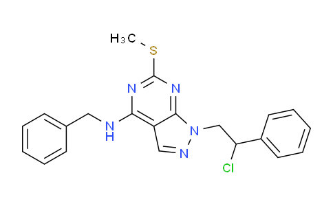 CAS No. 679805-36-8, N-Benzyl-1-(2-chloro-2-phenylethyl)-6-(methylthio)-1H-pyrazolo[3,4-d]pyrimidin-4-amine