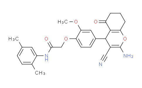 CAS No. 332912-91-1, 2-(4-(2-Amino-3-cyano-5-oxo-5,6,7,8-tetrahydro-4H-chromen-4-yl)-2-methoxyphenoxy)-N-(2,5-dimethylphenyl)acetamide