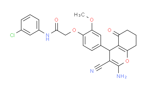 CAS No. 352435-87-1, 2-(4-(2-Amino-3-cyano-5-oxo-5,6,7,8-tetrahydro-4H-chromen-4-yl)-2-methoxyphenoxy)-N-(3-chlorophenyl)acetamide